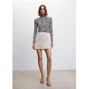 Mango MNG Women's Cotton & Linen Blend Mini Skirt Beige Knitted Summer Size XL